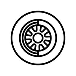 Czarno-biała ikona przedstawiająca ochraniacz dętki (fartuch) na feldze – graficzny symbol akcesoriów do kół i ochrony ogumienia.