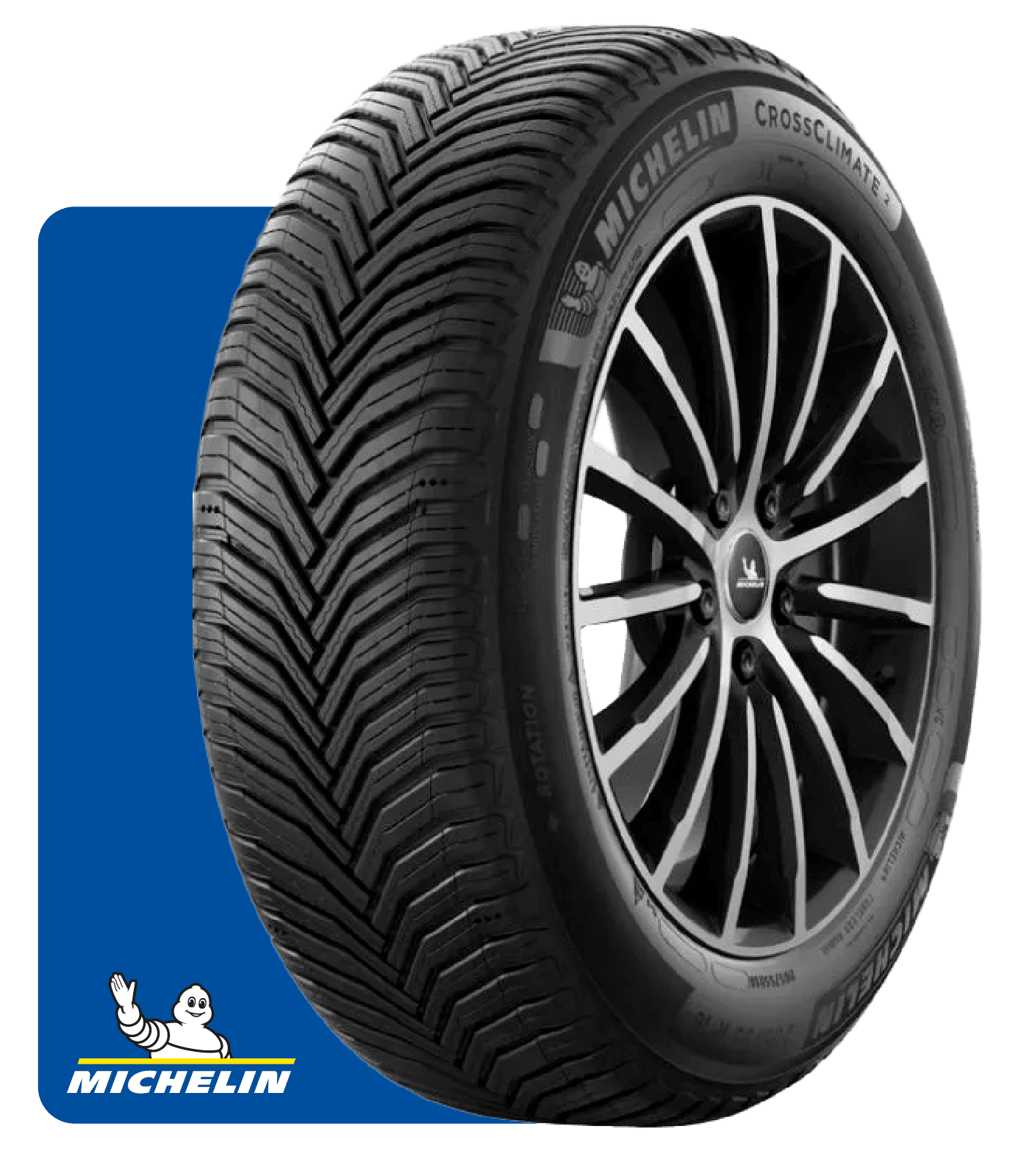 Opona całoroczna Michelin CrossClimate 2 na feldze aluminiowej – bieżnik kierunkowy.