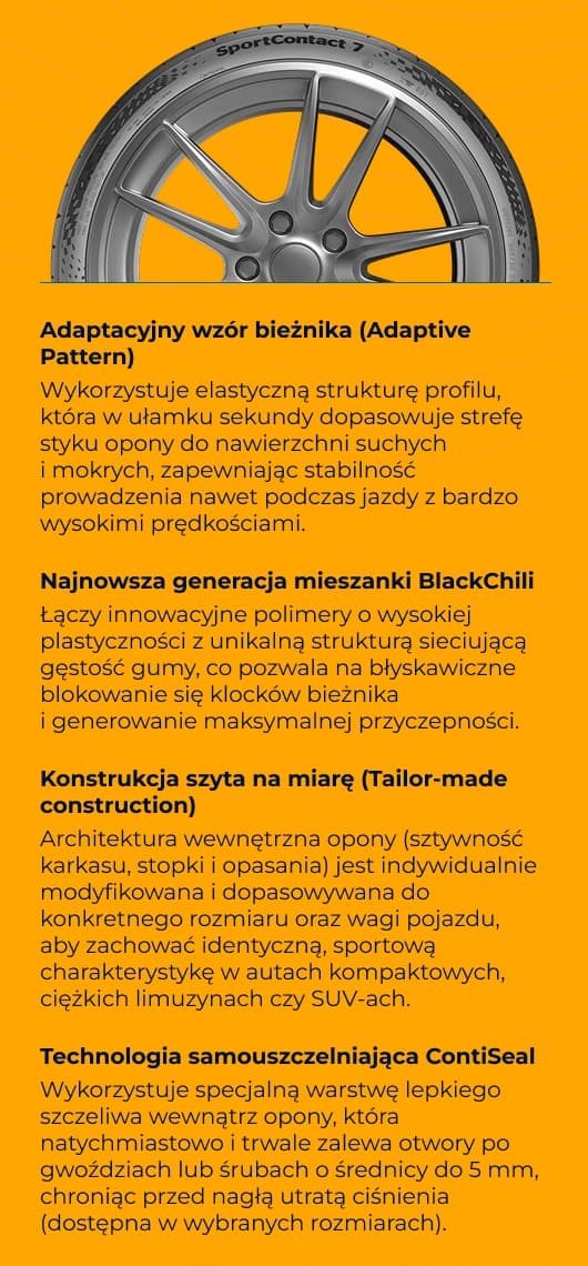 Właściwości techniczne i technologiczne opony Continental SportContact 7