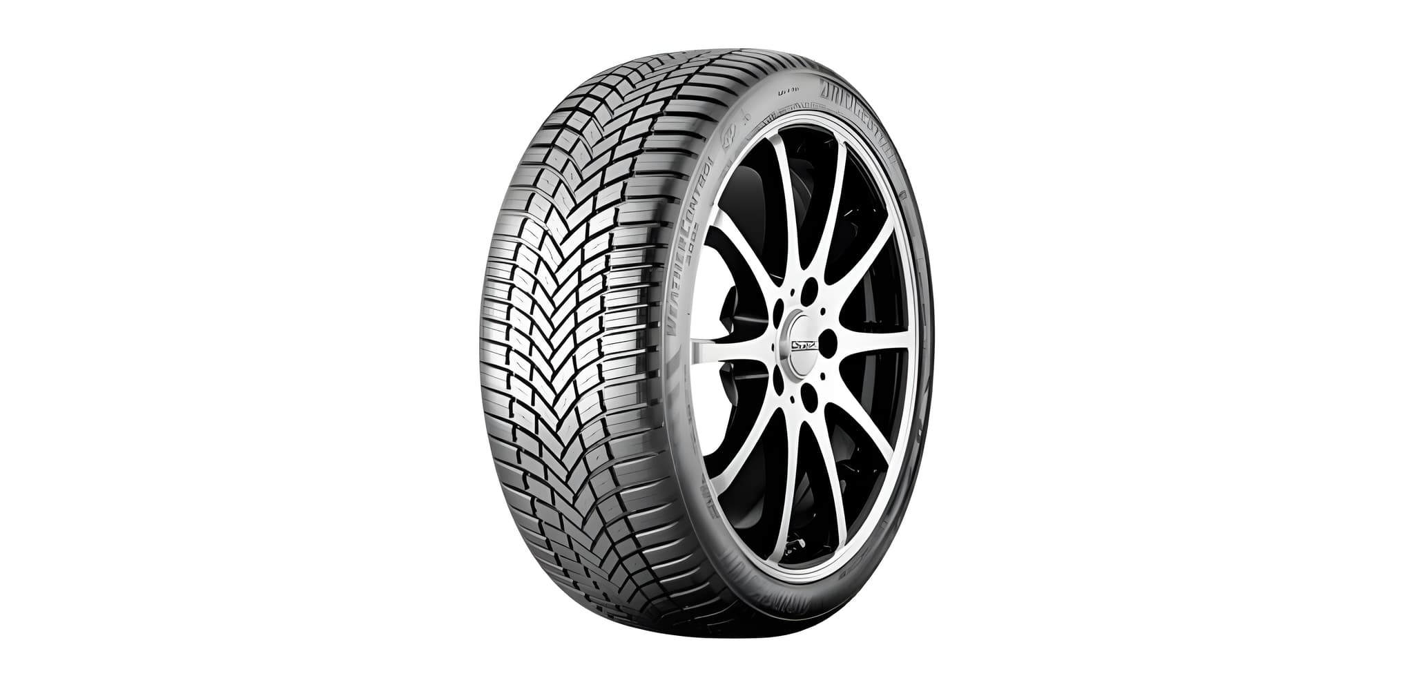 Opona całoroczna Bridgestone Weather Control A005 EVO na feldze aluminiowej – bieżnik kierunkowy.